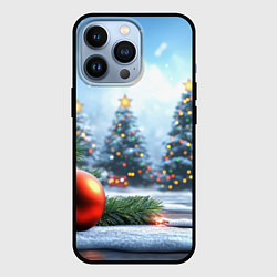 Чехол для iPhone 13 Pro Новогодние елки и шар, цвет: 3D-черный