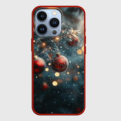 Чехол для iPhone 13 Pro Елочный игрушки и дневной свет, цвет: 3D-красный