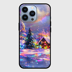 Чехол для iPhone 13 Pro Дух рождества - зимние домики, цвет: 3D-черный