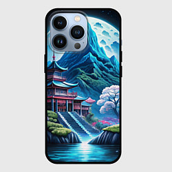 Чехол для iPhone 13 Pro Пейзаж Японии и горы, цвет: 3D-черный