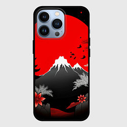 Чехол для iPhone 13 Pro Японская гора и красная луна, цвет: 3D-черный