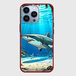 Чехол для iPhone 13 Pro Акула в океане, цвет: 3D-красный