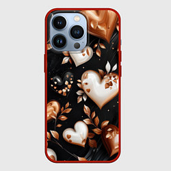 Чехол для iPhone 13 Pro Сердечки и листочки, цвет: 3D-красный