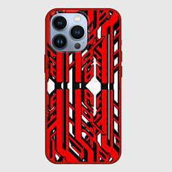 Чехол для iPhone 13 Pro Чёрно-красные техно полосы на белом фоне, цвет: 3D-красный
