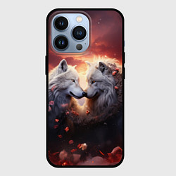 Чехол для iPhone 13 Pro Влюбленные волки в цветах, цвет: 3D-черный