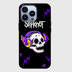 Чехол для iPhone 13 Pro Slipknot неоновый череп, цвет: 3D-черный