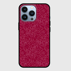 Чехол для iPhone 13 Pro Белые абстрактные каракули на красном, цвет: 3D-черный