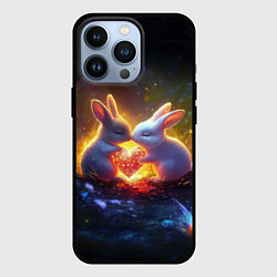 Чехол для iPhone 13 Pro Зайчики держат сердечко, цвет: 3D-черный