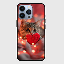 Чехол для iPhone 13 Pro Кошечка с сердечком и с гирляндой, цвет: 3D-черный