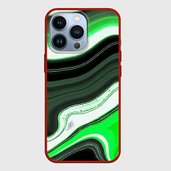 Чехол для iPhone 13 Pro Волнистые горизонтальные чёрно-зелёные полосы на б, цвет: 3D-красный