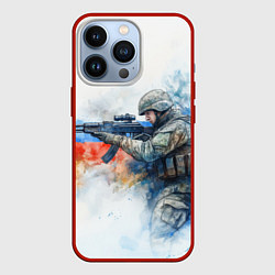 Чехол iPhone 13 Pro Русский солдат и флаг России