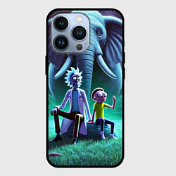 Чехол для iPhone 13 Pro Рик и Морти - портрет на фоне слона, цвет: 3D-черный