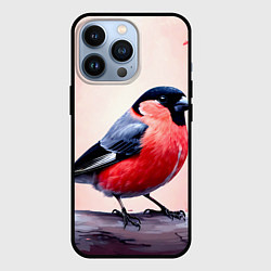 Чехол для iPhone 13 Pro Снегирь на розовом, цвет: 3D-черный