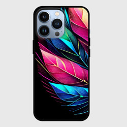 Чехол для iPhone 13 Pro Букет из цветных перьев - неон, цвет: 3D-черный