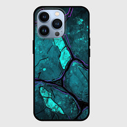 Чехол для iPhone 13 Pro Зеленые разломленные плиты с фиолетовой обводкой, цвет: 3D-черный