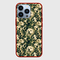 Чехол для iPhone 13 Pro Камуфляжные собаки, цвет: 3D-красный