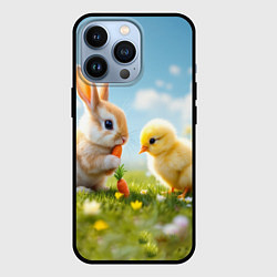 Чехол для iPhone 13 Pro Кролик и цыпленок встречают Пасху, цвет: 3D-черный