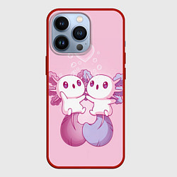 Чехол для iPhone 13 Pro Парочка аксолотлей, цвет: 3D-красный