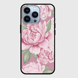 Чехол для iPhone 13 Pro Нежные пионы на пыльно-розовом фоне, цвет: 3D-черный