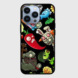 Чехол для iPhone 13 Pro Растения против зомби персонажи на черном, цвет: 3D-черный