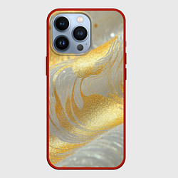 Чехол для iPhone 13 Pro Серо-золотая материя текстура, цвет: 3D-красный