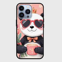 Чехол для iPhone 13 Pro Панда с поздравлениями и с цветами, цвет: 3D-черный