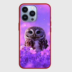 Чехол для iPhone 13 Pro Сова в фиолетовых цветах, цвет: 3D-красный