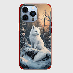 Чехол для iPhone 13 Pro Белый лисенок в зимнем лесу, цвет: 3D-красный