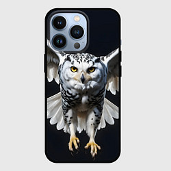 Чехол для iPhone 13 Pro Белая сова на темном фоне, цвет: 3D-черный