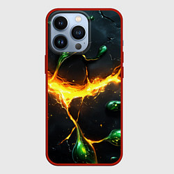 Чехол для iPhone 13 Pro Разлом текстуры с зеленой слизью, цвет: 3D-красный