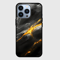 Чехол для iPhone 13 Pro Серая текстура с золотым разломом, цвет: 3D-черный