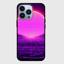 Чехол для iPhone 13 Pro Синтвейв ретровейв неоновый узор и солнце, цвет: 3D-черный