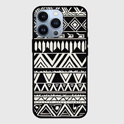Чехол для iPhone 13 Pro Черно белый орнамент в этническом стиле, цвет: 3D-черный
