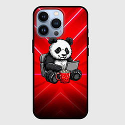 Чехол для iPhone 13 Pro Панда работает за ноутбуком, цвет: 3D-черный