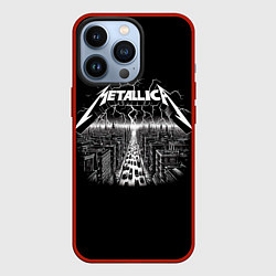 Чехол для iPhone 13 Pro Metallica - lightnings in metropolis, цвет: 3D-красный