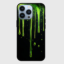 Чехол для iPhone 13 Pro Зеленая слизь на черном, цвет: 3D-черный