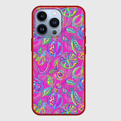 Чехол для iPhone 13 Pro Неоновые фрукты, цвет: 3D-красный