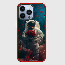 Чехол для iPhone 13 Pro Космонавт с букетом роз, цвет: 3D-красный