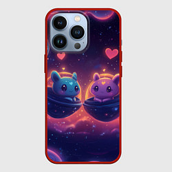 Чехол для iPhone 13 Pro Милые пришельцы в космосе, цвет: 3D-красный