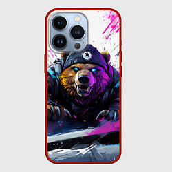 Чехол для iPhone 13 Pro Злой медведь и краски, цвет: 3D-красный