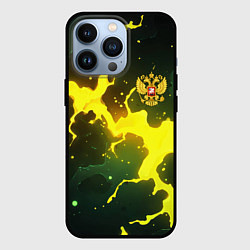 Чехол для iPhone 13 Pro Герб России зеленый разлом, цвет: 3D-черный