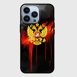Чехол для iPhone 13 Pro Герб России - красная краска на черном, цвет: 3D-черный