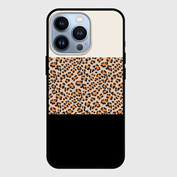 Чехол для iPhone 13 Pro Леопардовый паттерн с черной и бежевой полосой, цвет: 3D-черный