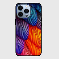 Чехол для iPhone 13 Pro Радужные перья попугая, цвет: 3D-черный