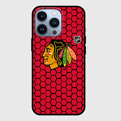Чехол для iPhone 13 Pro Чикаго Блэкхокс - красные соты, цвет: 3D-черный