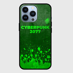 Чехол для iPhone 13 Pro Cyberpunk 2077 - green gradient посередине, цвет: 3D-черный