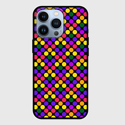 Чехол для iPhone 13 Pro Разноцветный горох на черном ретро, цвет: 3D-черный