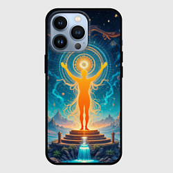 Чехол для iPhone 13 Pro Светящаяся оранжевая фигура и круг: энергетическое, цвет: 3D-черный