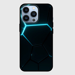 Чехол для iPhone 13 Pro Синие плиты с неоном, цвет: 3D-черный