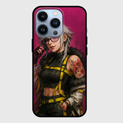 Чехол для iPhone 13 Pro Девушка с татуировкой в очках, цвет: 3D-черный